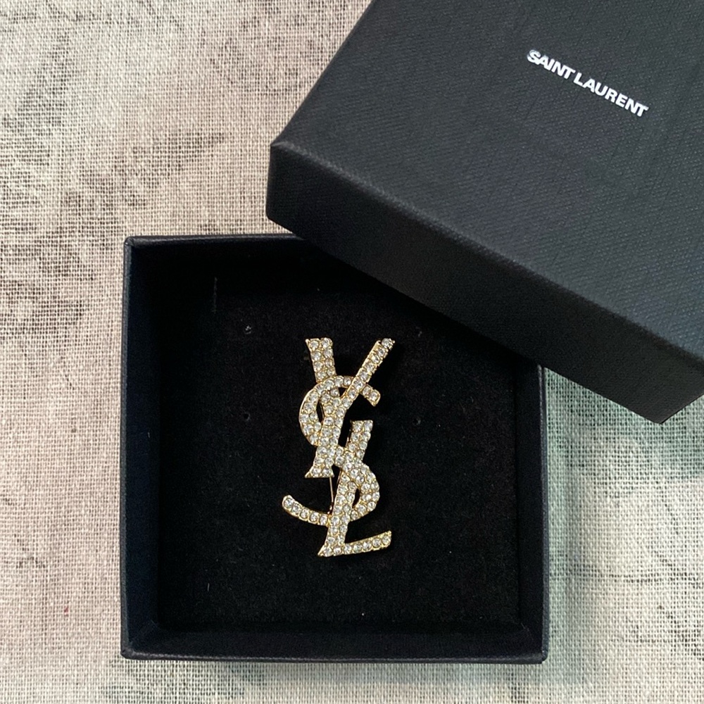 Saint Laurent YSL Logo Brooch Women Gold